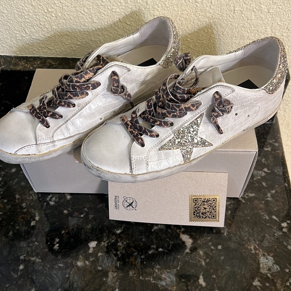 Golden Goose Platinum Super Star Classic Leopard Laces